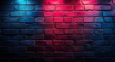 A brick wall with neon lights on it photo