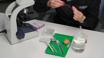 Scientist Conducting Microscopic Analysis in Laboratory video