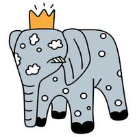 Elephant. Flat cute Illustration in doodle technique with flowers vector