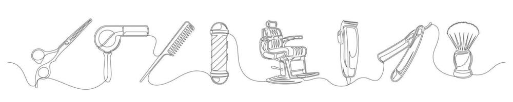 Set of continuous one line barber shop vector