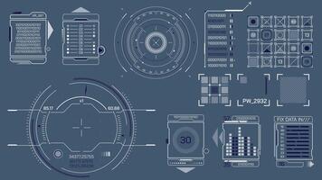 Set of hi-tech HUD design elements on alpha channel video