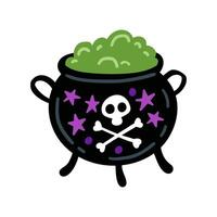Halloween witches violet cauldron with poison potion isolated on white background. Witch Cauldron. vector