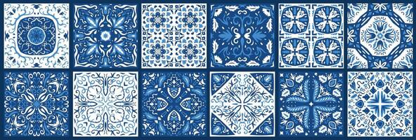 Tile pattern seamless blue ornament vector