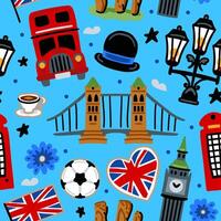 Bright children seamless pattern with symbols of Great Britain vector