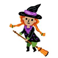 Funny witch character with broom in cartoon style vector