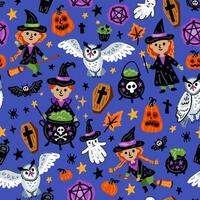 Seamless pattern of Halloween witch characters vector
