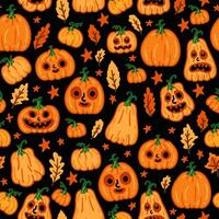Halloween childish pumpkin symbols and characters seamless pattern. Background vector