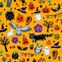 Seamless pattern of Halloween characters, Children, scary witch, vampire and monster costumes background vector