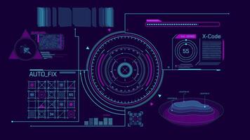 Animated display with HUD and infographic elements for data handling video