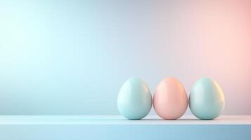 Greeting card of pastel-colored eggs on soft gradient background photo