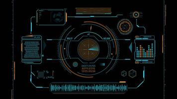 Animated interface with HUD elements and infographics for information handling video