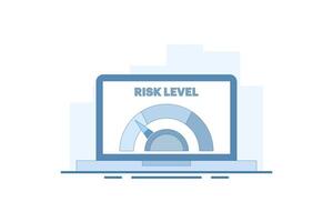 Risk Level Concept. Risk Assessment. Laptop with Risk Scale. Analyze the level of potential danger, control or limit losses. Flat design Illustration design on background. vector