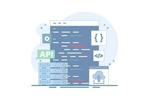 Application Programming Interface Concept, API provides an interface for communication between applications, software development tools, the Internet, and networks. flat cartoon illustration. vector