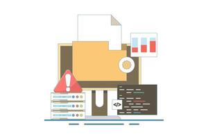 Server Error Fixing Concept, Website code, Bug fix, Server problem fix, Coding and programming, Website security, Server security, Software update. Simple flat design illustration on background. vector