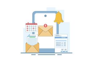 Payment reminder message notification concept. Payment reminder alarm message notification on smartphone screen with invoice email letter. Flat design illustration on background. vector