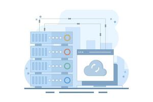 Data Server Concept . Laptop with Data Server. Cloud computing. Data storage protection, computing science disk services, connection innovation. Illustration Design on background. vector