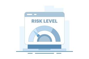 Risk Level Concept. Risk Assessment. Laptop with Risk Scale. Analyze the level of potential danger, control or limit losses. Flat cartoon design Illustration design on background. vector