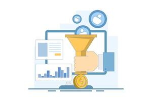 Sales Conversion Concept, Lead capture, Sales funnel on website, Conversion optimization, digital sales, Marketing funnel using landing pages for advertising. Online sales growth. cartoon illustration vector
