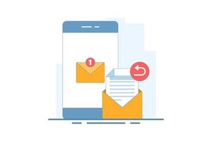 email service email reply concept. New message notification on smartphone screen. email for receiving and sending. mailbox message management. illustration in flat style. vector