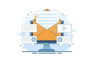 Email Message Concept for customers, Customer retention, Newsletter subscribers, Advertising campaign for customer retention. Send newsletter to email subscribers. flat cartoon design illustration. vector