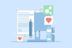 AI content writing concept, Artificial intelligence text generation, , AI content writing for blogs and websites. Content writing for websites. Flat illustration on background. vector