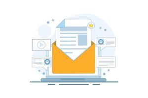 Email Message Concept for customers, Customer retention, Newsletter subscribers, Advertising campaign for customer retention. Send newsletter to email subscribers. Cartoon design illustration. vector