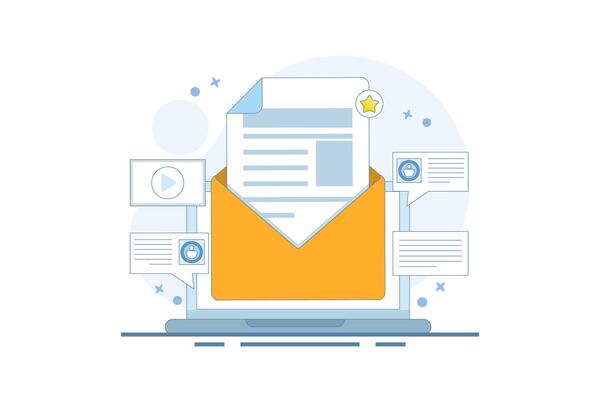 Email Message Concept for customers, Customer retention, Newsletter subscribers, Advertising campaign for customer retention. Send newsletter to email subscribers. Cartoon design illustration.