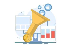 Sales Conversion Concept, Lead capture, Sales funnel on website, Conversion optimization, digital sales, Marketing funnel using landing pages for advertising. Online sales growth. simple illustration. vector