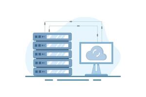 Data Server Concept. Laptop with Data Server. Cloud computing. Data storage protection, computing science disk services, connection innovation. Illustration Design on background. vector