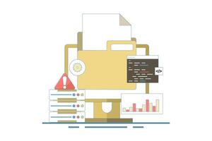 Server Error Fixing Concept, Website code, Bug fix, Server problem fix, Coding and programming, Website security, Server security, Software update. Simple flat design illustration. vector