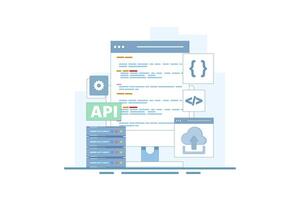 Application Programming Interface Concept, API provides an interface for communication between applications, software development tools, the Internet, and networks. flat cartoon design illustration. vector