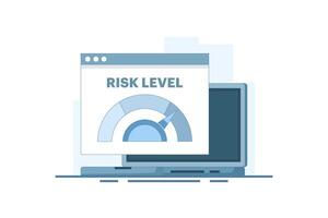 Risk Level Concept. Risk Assessment. Laptop with Risk Scale. Analyze the level of potential danger, control or limit losses. Simple Flat cartoon design Illustration design on background. vector