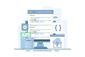 Application Programming Interface Concept, API provides an interface for communication between applications, software development tools, the Internet, and networks. icon design illustration. vector