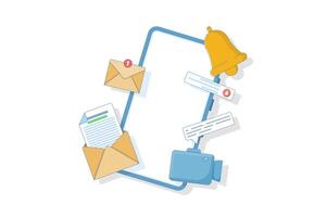 smartphone notification concept with notification message, email bell, chat, call, utility mobile app, reminder app, get notification on smartphone, flat style design illustration on background. vector