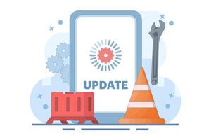 System Maintenance Concept, Smartphone Software Update Screen, Update Process, Software Installation, Operating System, Operating System Support. Flat design illustration. vector