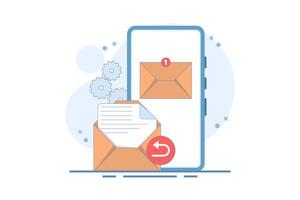 email service email reply concept. New message notification on smartphone screen. email to receive and send. mailbox message management. simple design illustration in flat style. vector