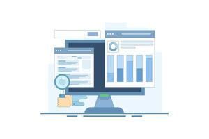 search engine data analysis concept, SEO tools, SEO software, digital marketing analysis report. Data analysis and optimization for SEO, marketing research. design illustration in the background. vector