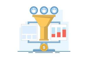 Sales Conversion Concept, Lead capture, Sales funnel on website, Conversion optimization, digital sales, Marketing funnel using landing pages for advertising. Online sales growth. flat illustration. vector