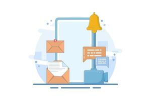 smartphone notification concept with notification message, email bell, chat, call, utility mobile app, reminder app, get notification on smartphone, flat style illustration. vector