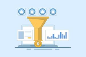 Sales Conversion Concept, Lead capture, Sales funnel on website, Conversion optimization, digital sales, Marketing funnel using landing pages for advertising. Online sales growth. vector