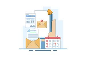 Payment reminder message notification concept. Payment reminder alarm message notification on smartphone screen with invoice email letter. Simple flat cartoon design illustration on background. vector