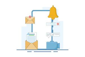 smartphone notification concept with notification message, email bell, chat, call, utility mobile app, reminder app, get notification on smartphone, flat style cartoon design illustration. vector