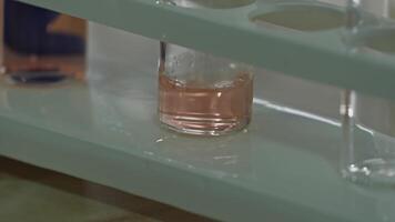 Straining the liquid through the filter into the glass laboratory miracle. video