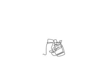 Animated self drawing of continuous line draw young handyman wearing helmet and uniform while holding drill machine. Repairman work construction maintenance services. Full length single line animation video