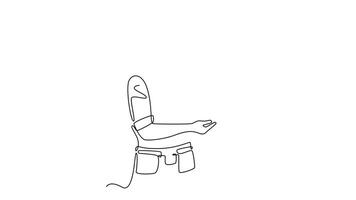 Animated self drawing of continuous line draw builder or carpenter measuring length of the wall using measurement tape. Home construction or renovation services concept. Full length one line animation video