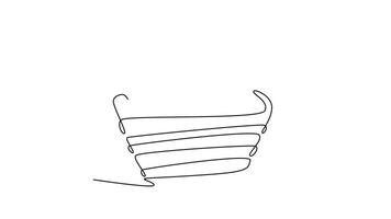 Self drawing animation of single line draw wooden basket with full of fresh mango fruit for groceries logo. Healthy food contains vitamin for diet program. Continuous line draw. Full length animated video