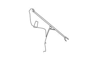 Animated self drawing continuous line draw builder or carpenter wearing helmet and uniform holding measurement tape. Building decor construction or renovation services. Full length one line animation video