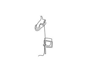 Animated self drawing of continuous line draw male construction worker carrying pile of woods with thumbs up gesture. Carpenter building maintenance services concept. Full length single line animation video