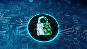 Data protection Cyber Security concept with lock icon in cyber space.Cyber attack protection for worldwide connections,Block chain. video