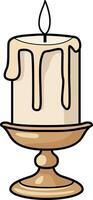 A lit candle with dripping wax, creating a cozy atmosphere. vector